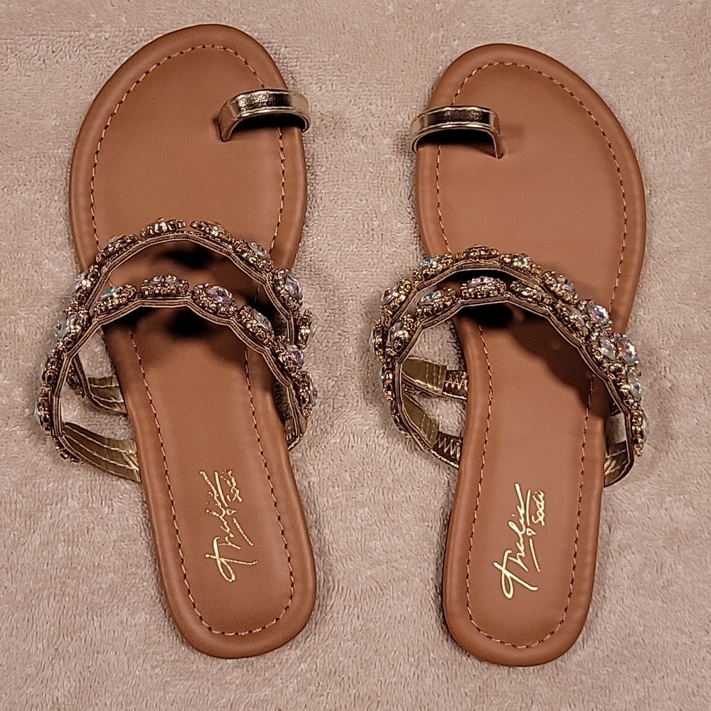 THALIA SODI JOYA Rhinestone Double-Strap Toe Ring Sandal, NIB - Picture 4 of 9